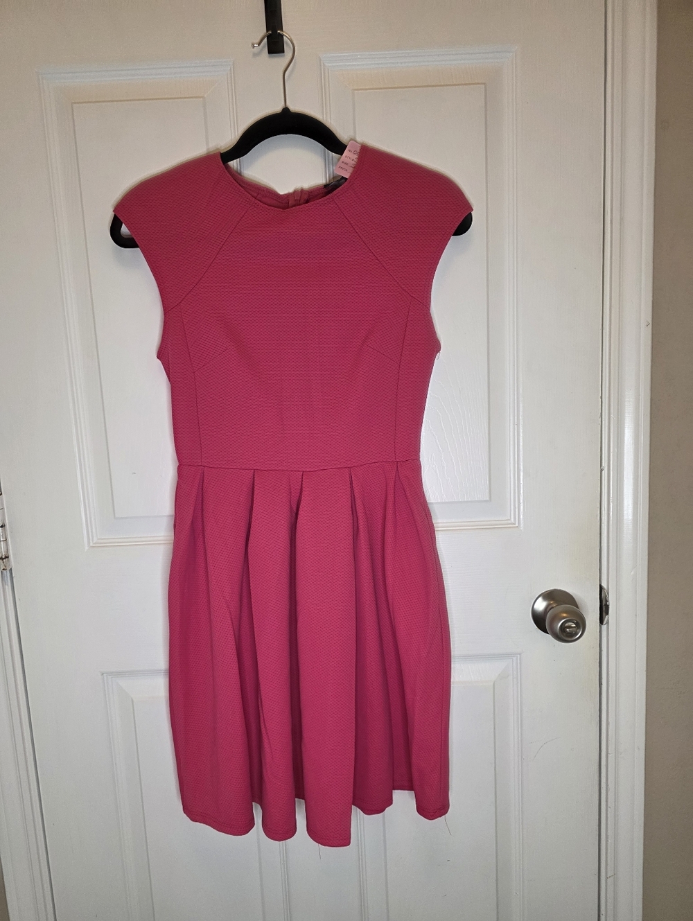 Sleeveless Pink Pleated Fit-and-Flare Dress / Knee Lenght
